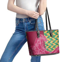 Japanese Bishamon-Kikkou Pattern Leather Tote Bag Water Pillar Silent River Flow LT9 - Polynesian Pride