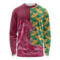Japanese Bishamon-Kikkou Pattern Long Sleeve Shirt Water Pillar Silent River Flow LT9 Unisex Burgundy - Polynesian Pride