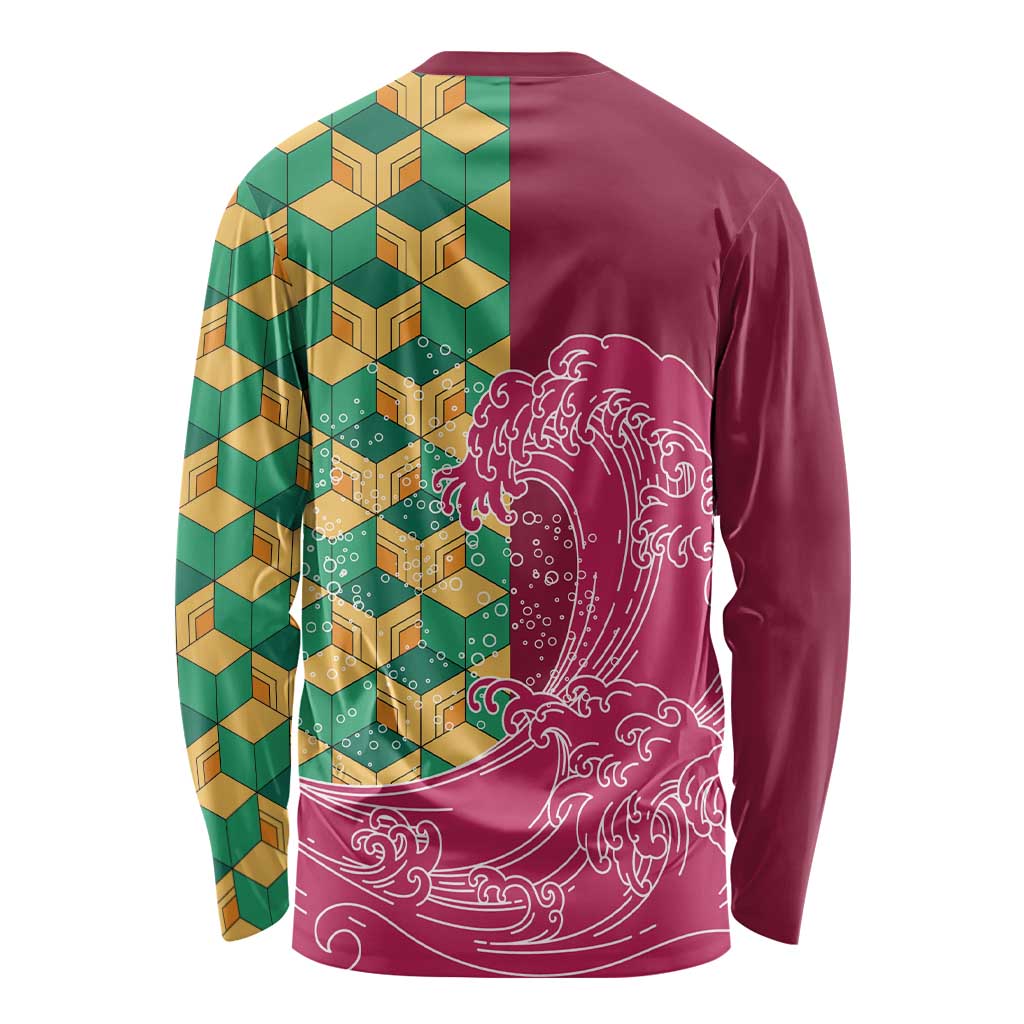 Japanese Bishamon-Kikkou Pattern Long Sleeve Shirt Water Pillar Silent River Flow LT9 - Polynesian Pride