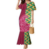 Japanese Bishamon-Kikkou Pattern Mermaid Dress Water Pillar Silent River Flow LT9 Women Burgundy - Polynesian Pride