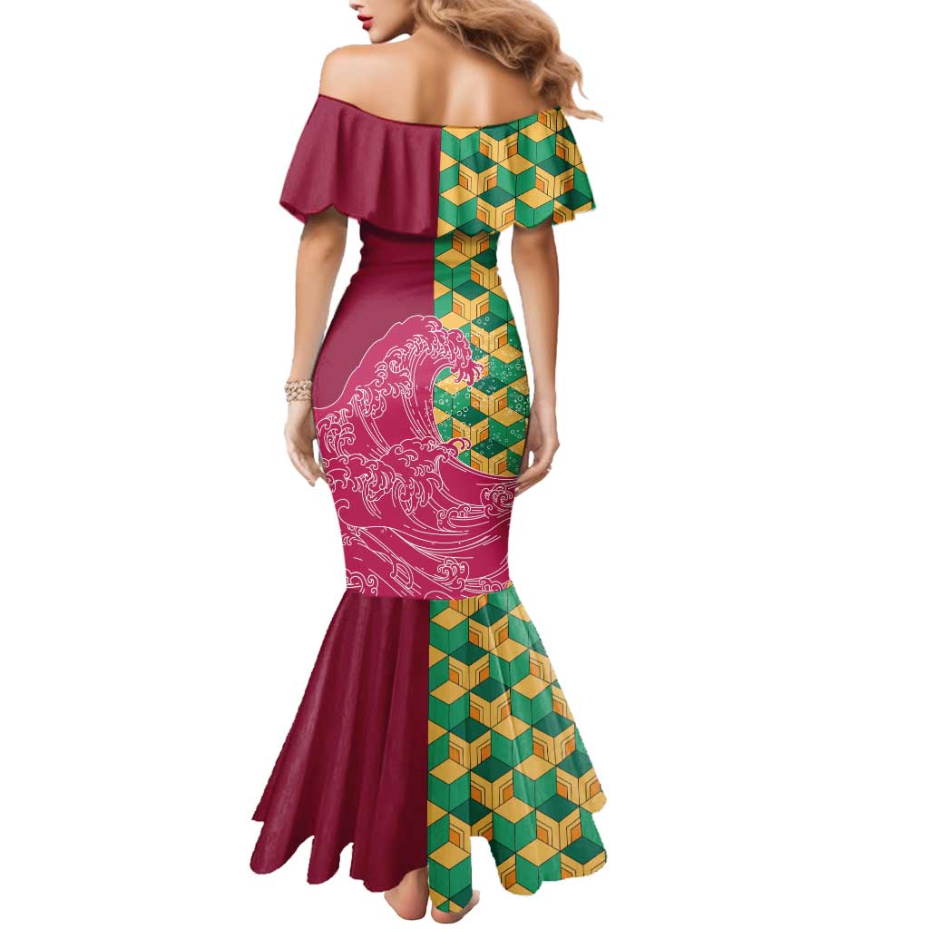 Japanese Bishamon-Kikkou Pattern Mermaid Dress Water Pillar Silent River Flow LT9 - Polynesian Pride