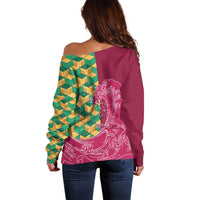 Japanese Bishamon-Kikkou Pattern Off Shoulder Sweater Water Pillar Silent River Flow LT9 - Polynesian Pride