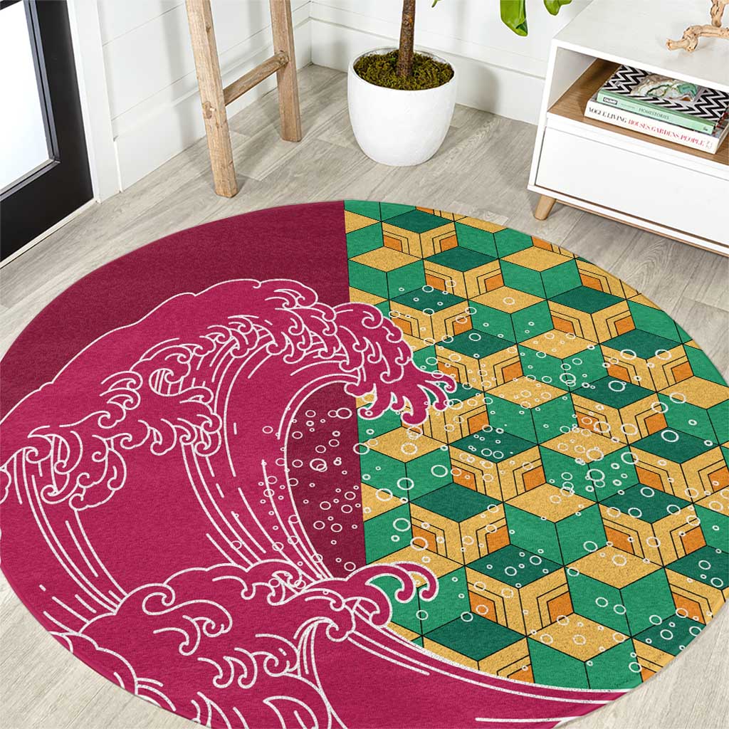 Japanese Bishamon-Kikkou Pattern Round Carpet Water Pillar Silent River Flow LT9 Burgundy - Polynesian Pride