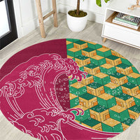 Japanese Bishamon-Kikkou Pattern Round Carpet Water Pillar Silent River Flow LT9 Burgundy - Polynesian Pride