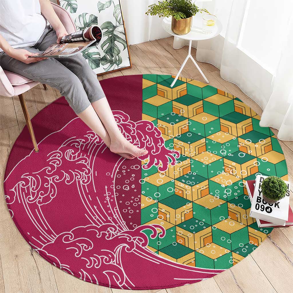 Japanese Bishamon-Kikkou Pattern Round Carpet Water Pillar Silent River Flow LT9 - Polynesian Pride