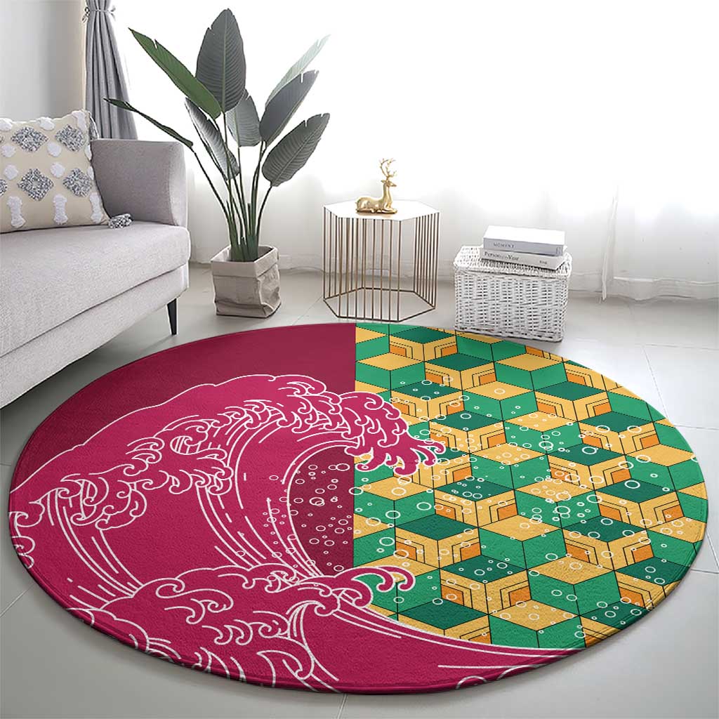 Japanese Bishamon-Kikkou Pattern Round Carpet Water Pillar Silent River Flow LT9 - Polynesian Pride