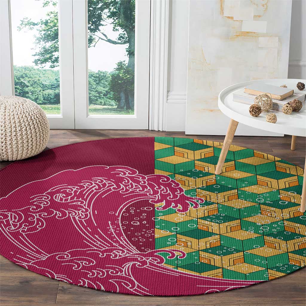 Japanese Bishamon-Kikkou Pattern Round Carpet Water Pillar Silent River Flow LT9 - Polynesian Pride