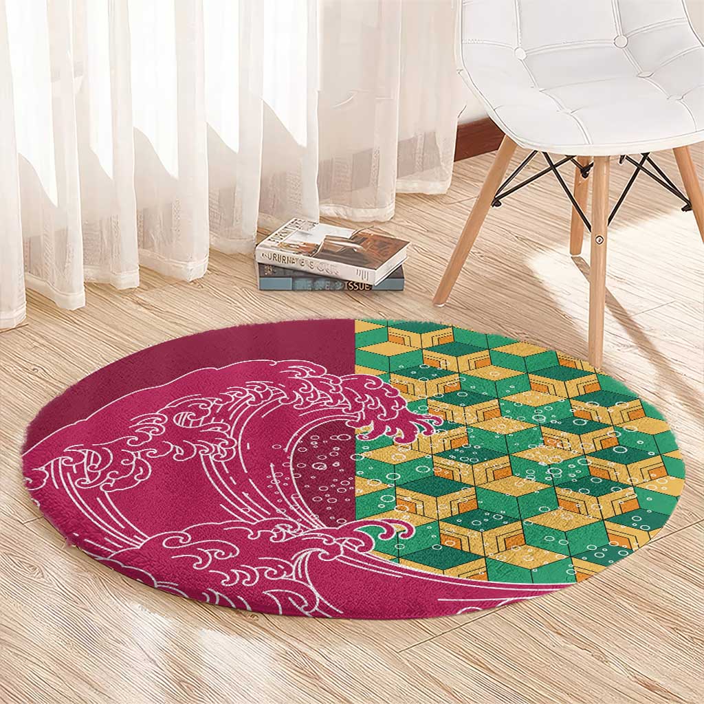Japanese Bishamon-Kikkou Pattern Round Carpet Water Pillar Silent River Flow LT9 - Polynesian Pride