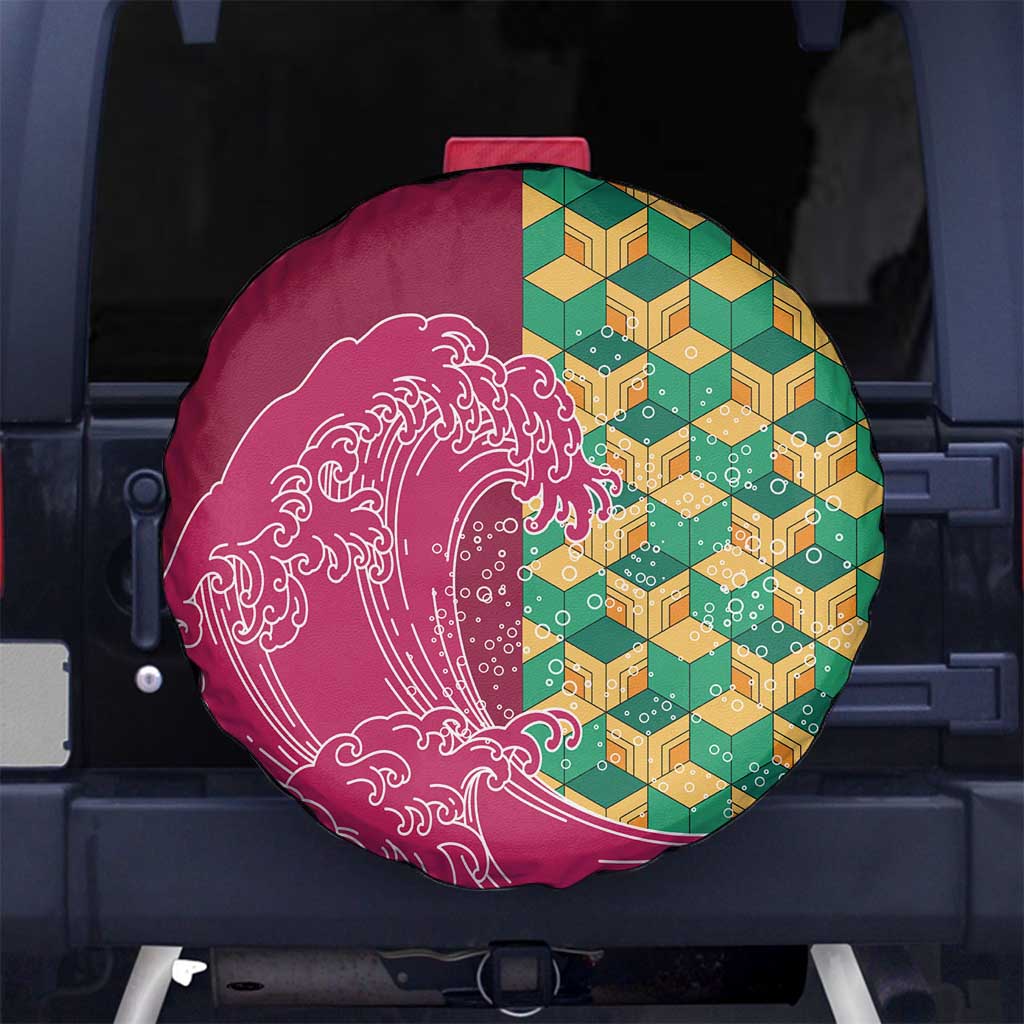 Japanese Bishamon-Kikkou Pattern Spare Tire Cover Water Pillar Silent River Flow LT9 No hole Burgundy - Polynesian Pride