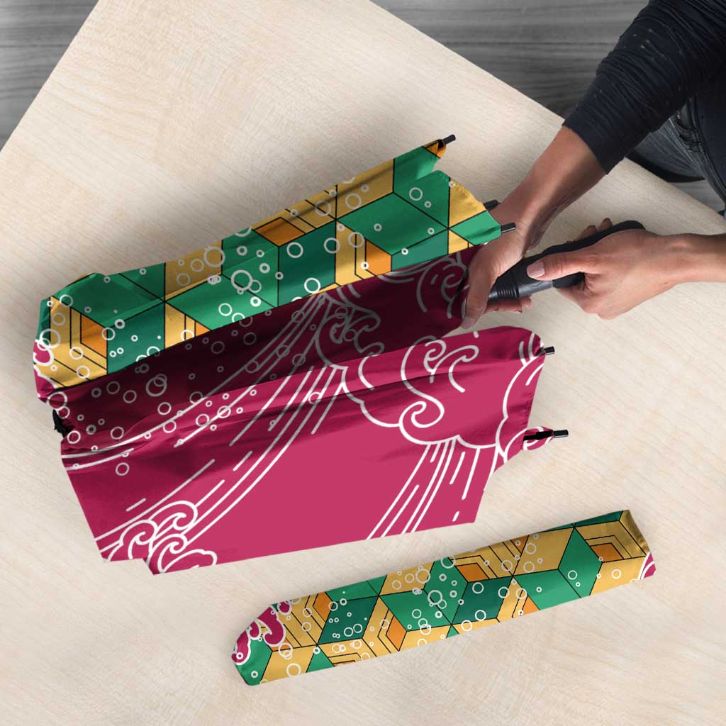 Japanese Bishamon-Kikkou Pattern Umbrella Water Pillar Silent River Flow LT9 - Polynesian Pride
