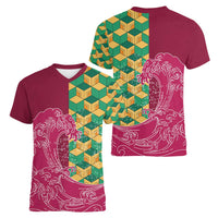 Japanese Bishamon-Kikkou Pattern Women V-Neck T-Shirt Water Pillar Silent River Flow LT9 - Polynesian Pride