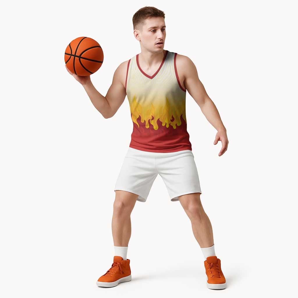 Japanese Kaen Pattern Basketball Jersey Flame Pillar Blazing Lion Heart LT9 - Polynesian Pride