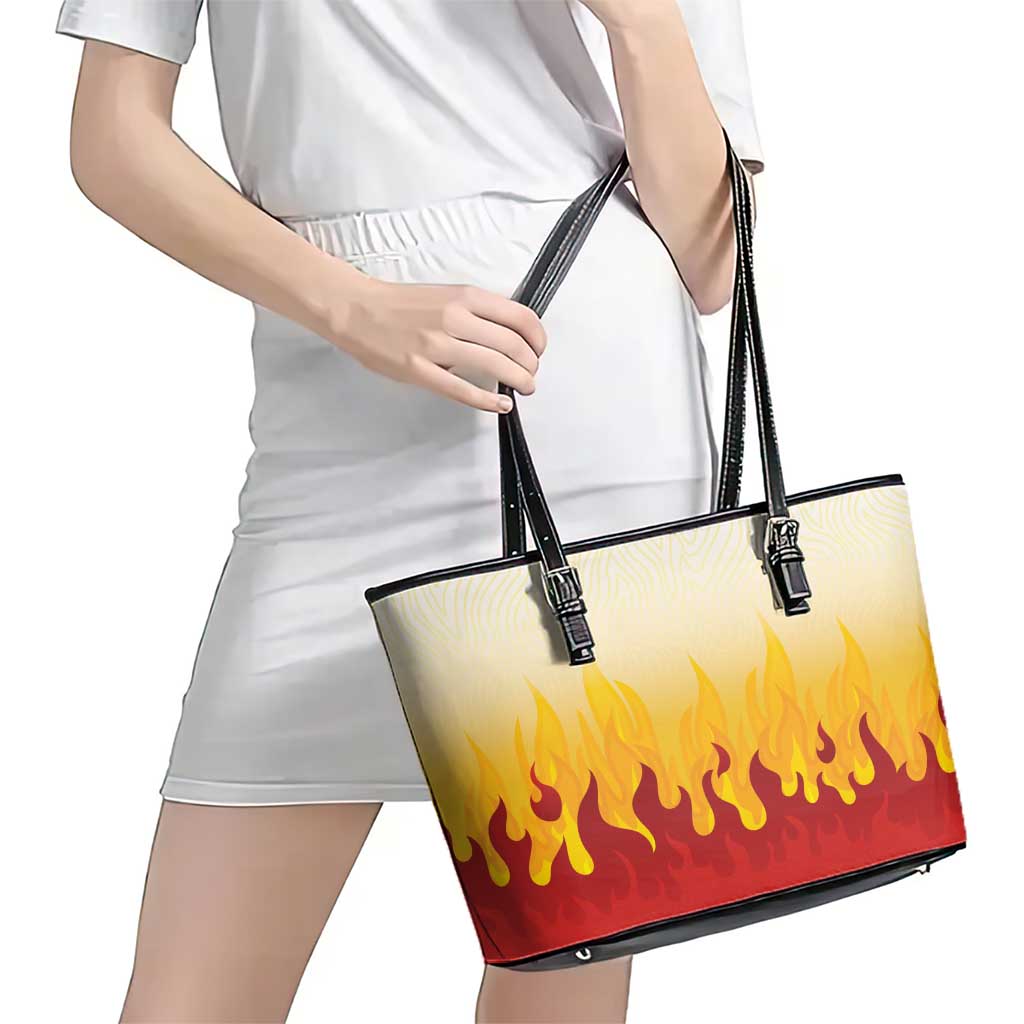 Japanese Kaen Pattern Leather Tote Bag Flame Pillar Blazing Lion Heart LT9 - Polynesian Pride