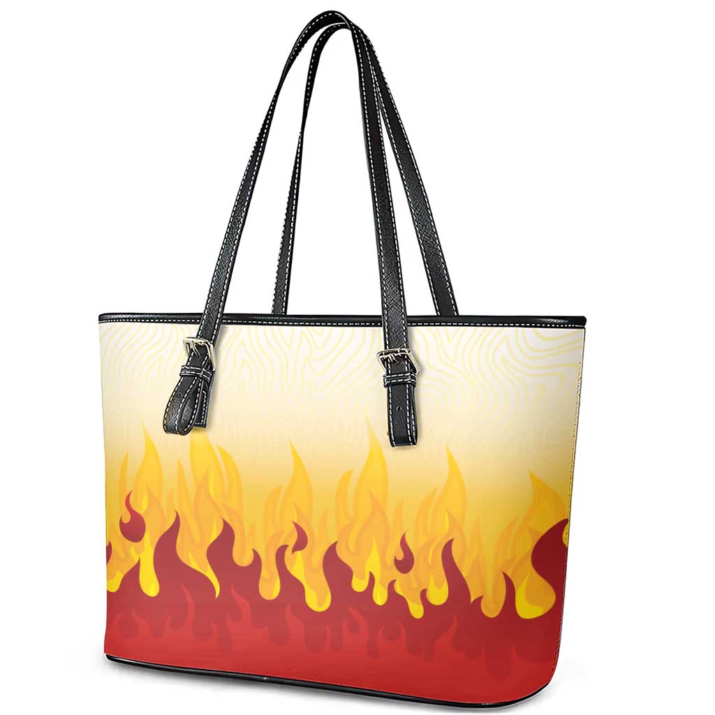 Japanese Kaen Pattern Leather Tote Bag Flame Pillar Blazing Lion Heart LT9 - Polynesian Pride