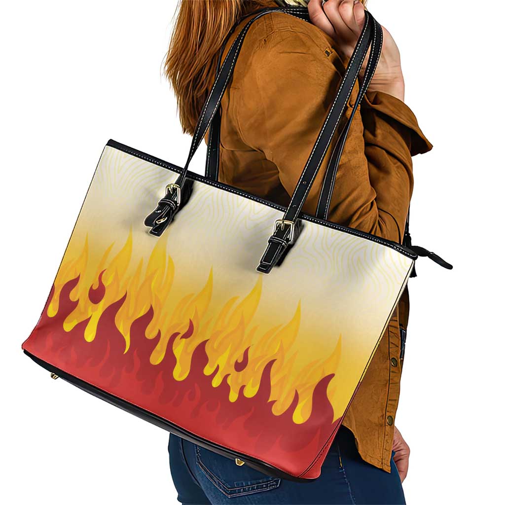 Japanese Kaen Pattern Leather Tote Bag Flame Pillar Blazing Lion Heart LT9 - Polynesian Pride