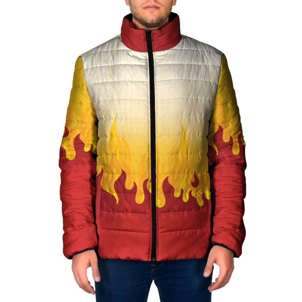 Japanese Kaen Pattern Padded Jacket Flame Pillar Blazing Lion Heart LT9 Men Red - Polynesian Pride