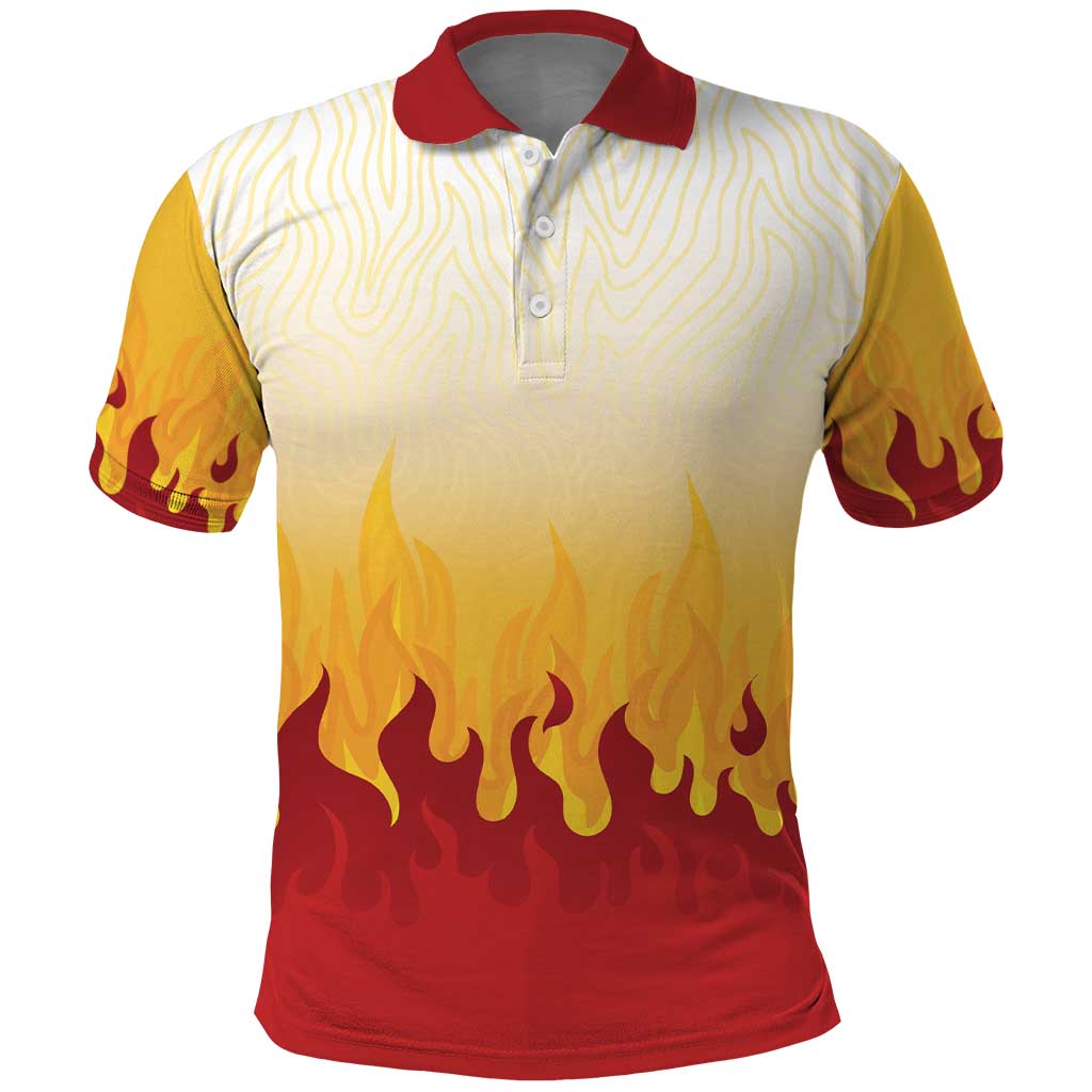 Japanese Kaen Pattern Polo Shirt Flame Pillar Blazing Lion Heart LT9 Red - Polynesian Pride