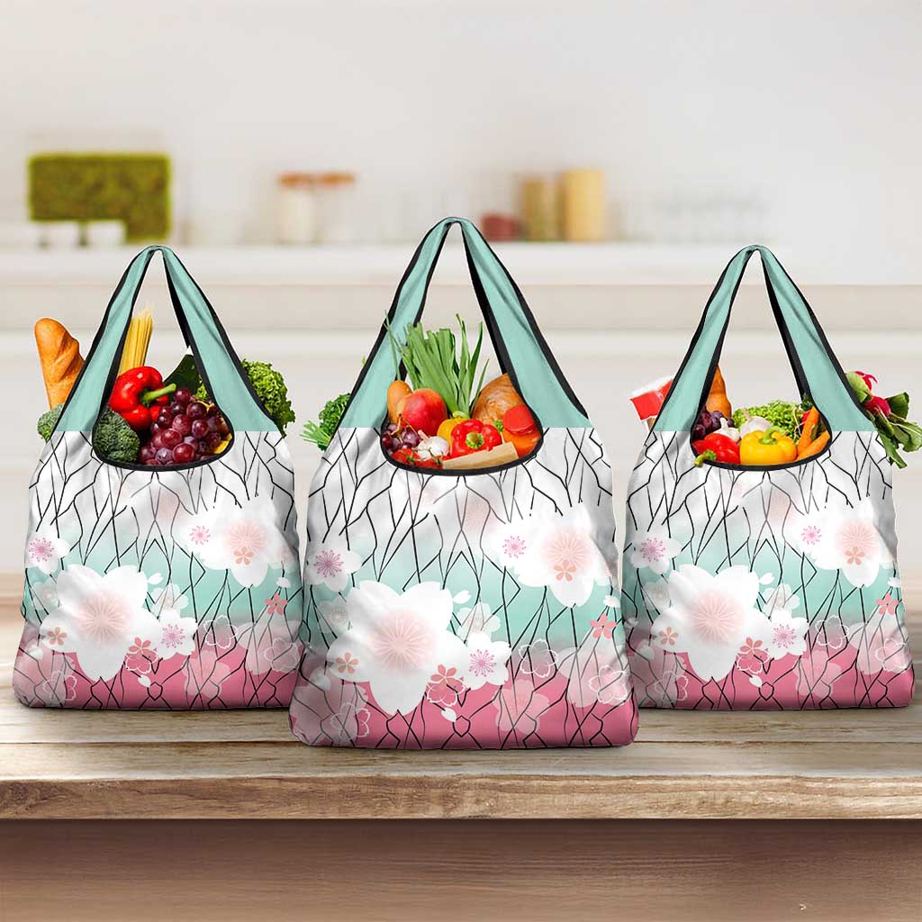Japanese Kocho Pattern Grocery Bag Insect Pillar Butterfly Flower Fairy LT9 3-pack One Size Pink - Polynesian Pride