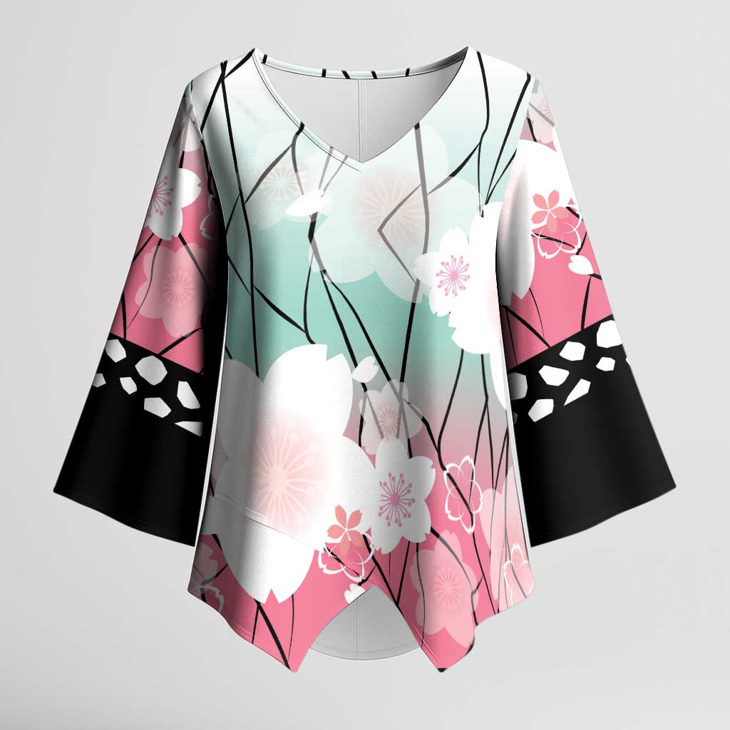 Japanese Kocho Pattern Kimono Sleeve Blouse Insect Pillar Butterfly Flower Fairy LT9 Female Pink - Polynesian Pride