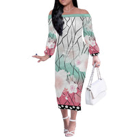 Japanese Kocho Pattern Off The Shoulder Long Sleeve Dress Insect Pillar Butterfly Flower Fairy LT9 Women Pink - Polynesian Pride
