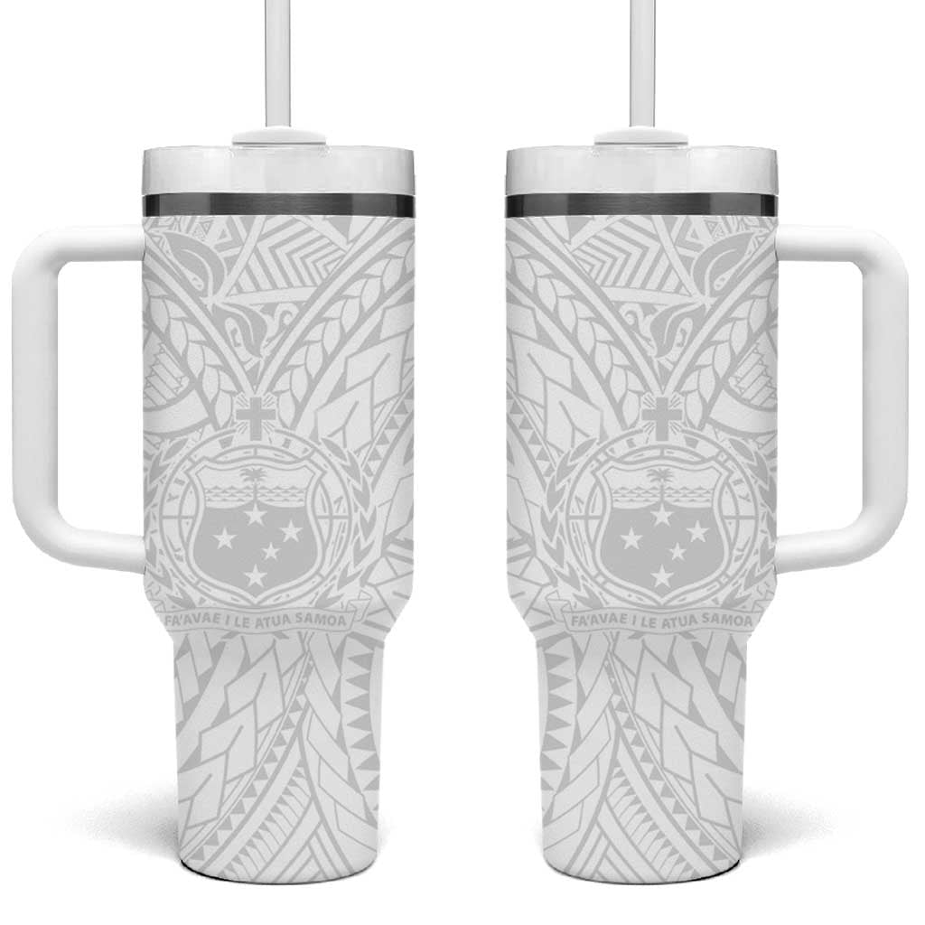 Samoa Lotu Tamaiti Tumbler With Handle Polynesian White Sunday Simple LT9 One Size: 40 oz White - Polynesian Pride