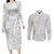 Samoa Lotu Tamait Couples Matching Long Sleeve Bodycon Dress and Long Sleeve Button Shirts Tropical Plant White Sunday With Polynesia Pattern LT9 White - Polynesian Pride