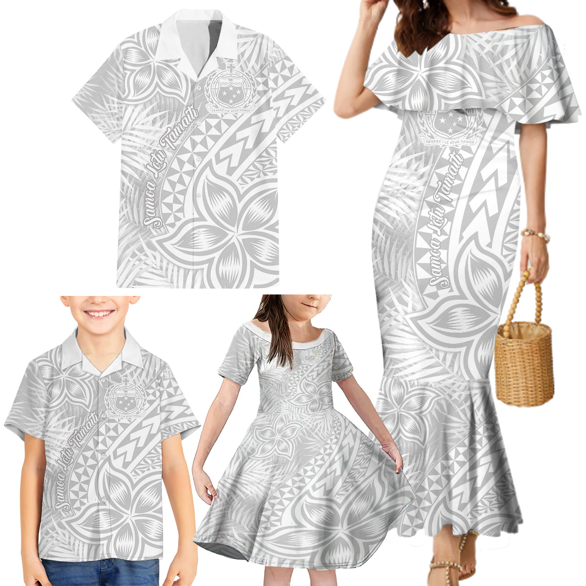 Samoa Lotu Tamait Family Matching Mermaid Dress and Hawaiian Shirt Tropical Plant White Sunday With Polynesia Pattern LT9 - Polynesian Pride