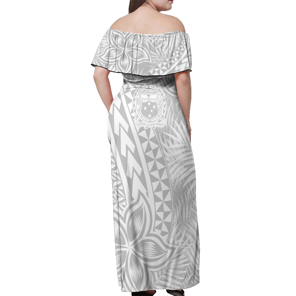 Samoa Lotu Tamait Off Shoulder Maxi Dress Tropical Plant White Sunday With Polynesia Pattern LT9 - Polynesian Pride