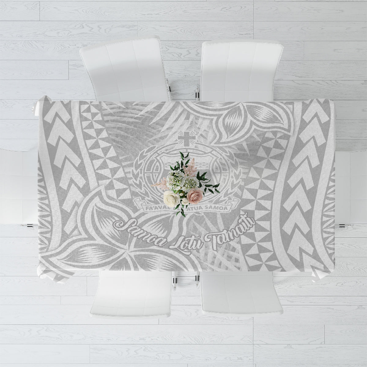 Samoa Lotu Tamait Tablecloth Tropical Plant White Sunday With Polynesia Pattern LT9 White - Polynesian Pride