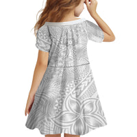 Personalised Tonga White Sunday Kid Short Sleeve Dress Tropical Plant With Polynesian Pattern LT9 - Polynesian Pride