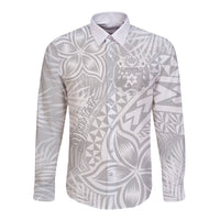 Personalised Tonga White Sunday Long Sleeve Button Shirt Tropical Plant With Polynesian Pattern LT9 Unisex White - Polynesian Pride
