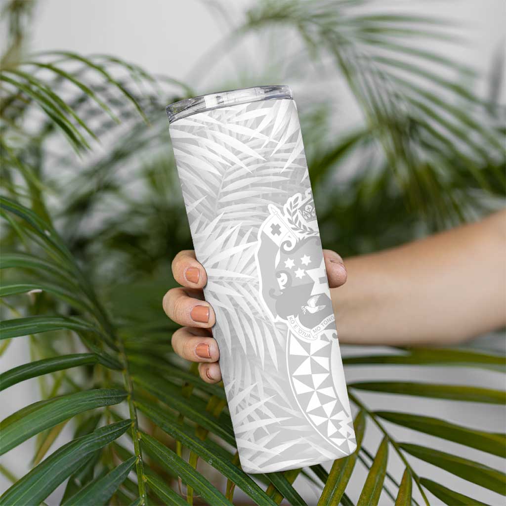 Tonga White Sunday Skinny Tumbler Tropical Plant With Polynesian Pattern LT9 - Polynesian Pride