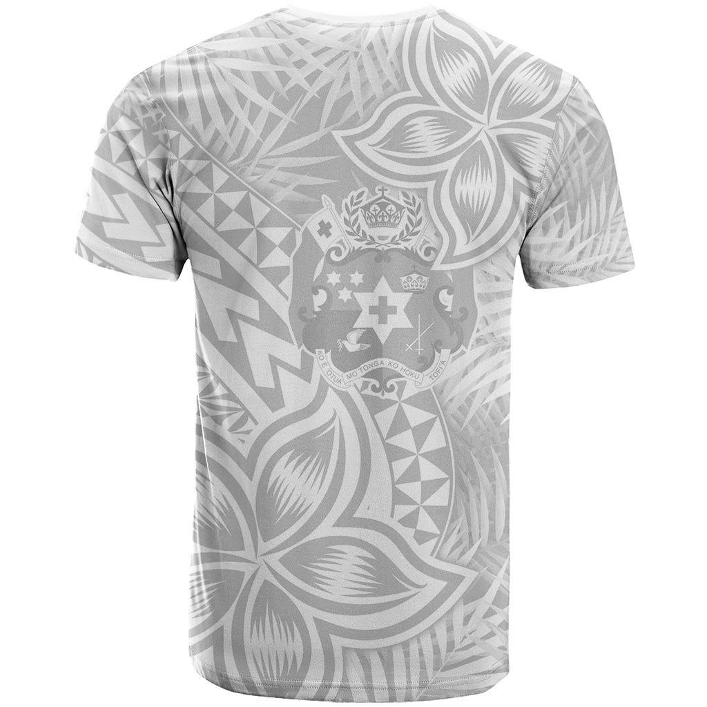 Personalised Tonga White Sunday T Shirt Tropical Plant With Polynesian Pattern LT9 - Polynesian Pride