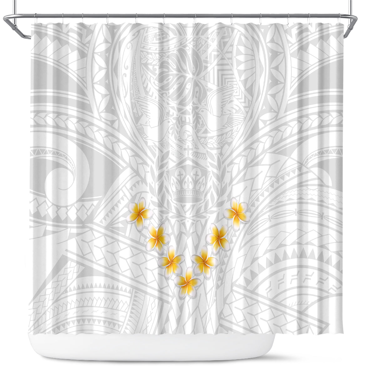 Tonga White Sunday Shower Curtain Polynesian Plumeria Tribal Simple LT9 White - Polynesian Pride