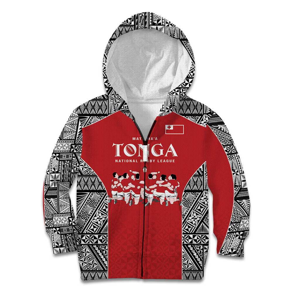 Custom Tonga Rugby Mate Ma'a Kid Hoodie Tonga XIII Make History Pacific Champions LT9 Zip Hoodie Red - Polynesian Pride