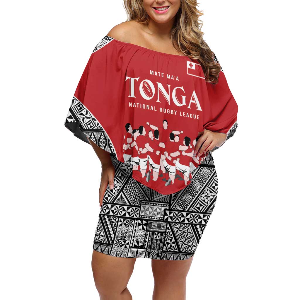 Custom Tonga Rugby Mate Ma'a Off Shoulder Short Dress Tonga XIII Make History Pacific Champions LT9 Women Red - Polynesian Pride