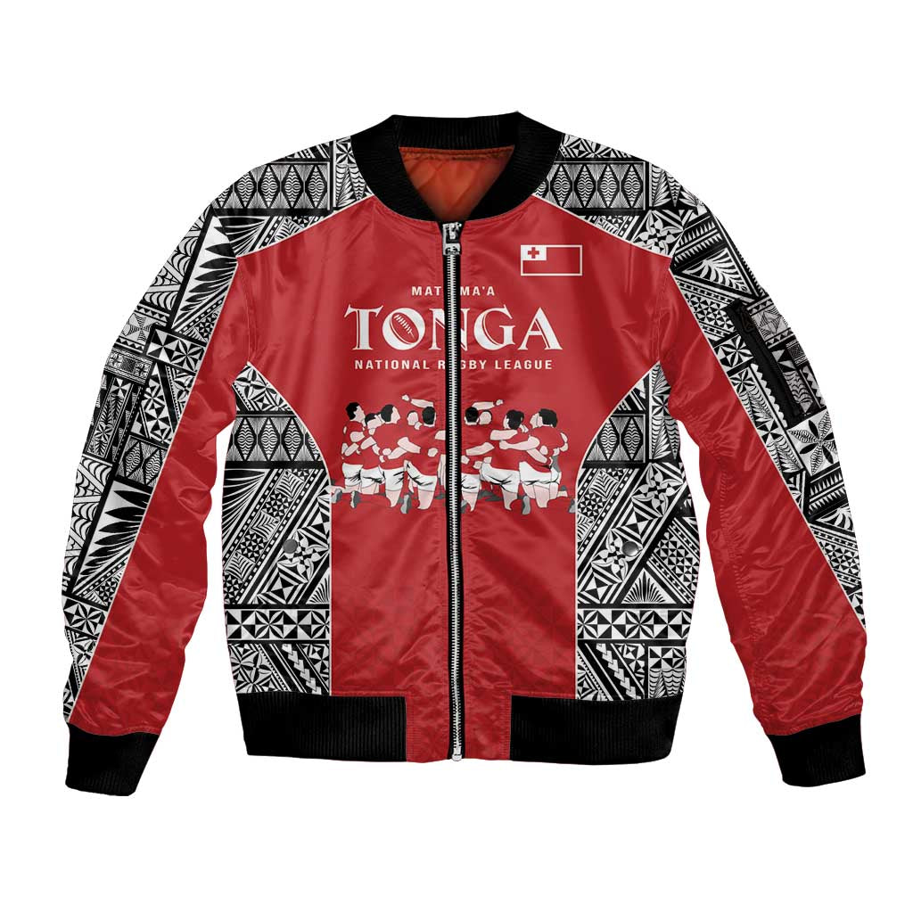 Custom Tonga Rugby Mate Ma'a Sleeve Zip Bomber Jacket Tonga XIII Make History Pacific Champions LT9 Unisex Red - Polynesian Pride