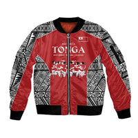 Custom Tonga Rugby Mate Ma'a Sleeve Zip Bomber Jacket Tonga XIII Make History Pacific Champions LT9 Unisex Red - Polynesian Pride