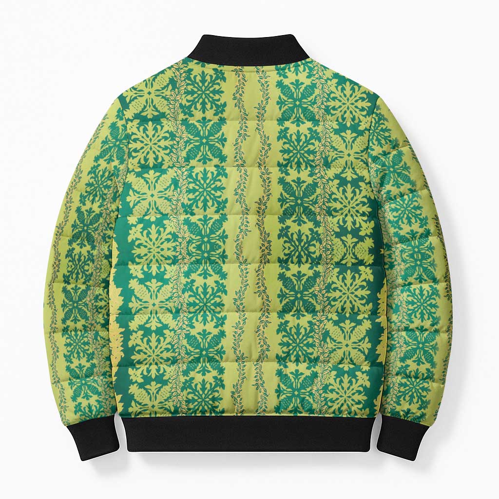 Hawaii Lei with Tribal Quilt Motif Bomber Puffer Jacket LT9 - Polynesian Pride
