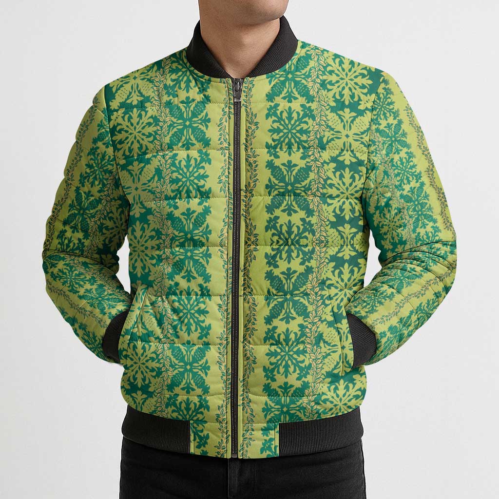 Hawaii Lei with Tribal Quilt Motif Bomber Puffer Jacket LT9 - Polynesian Pride