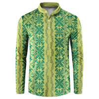Hawaii Lei with Tribal Quilt Motif Button Sweatshirt LT9 Green - Polynesian Pride