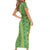 Hawaii Lei with Tribal Quilt Motif Family Matching Short Sleeve Bodycon Dress and Hawaiian Shirt