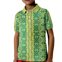 Hawaii Lei with Tribal Quilt Motif Kid Polo Shirt LT9 Kid Green - Polynesian Pride