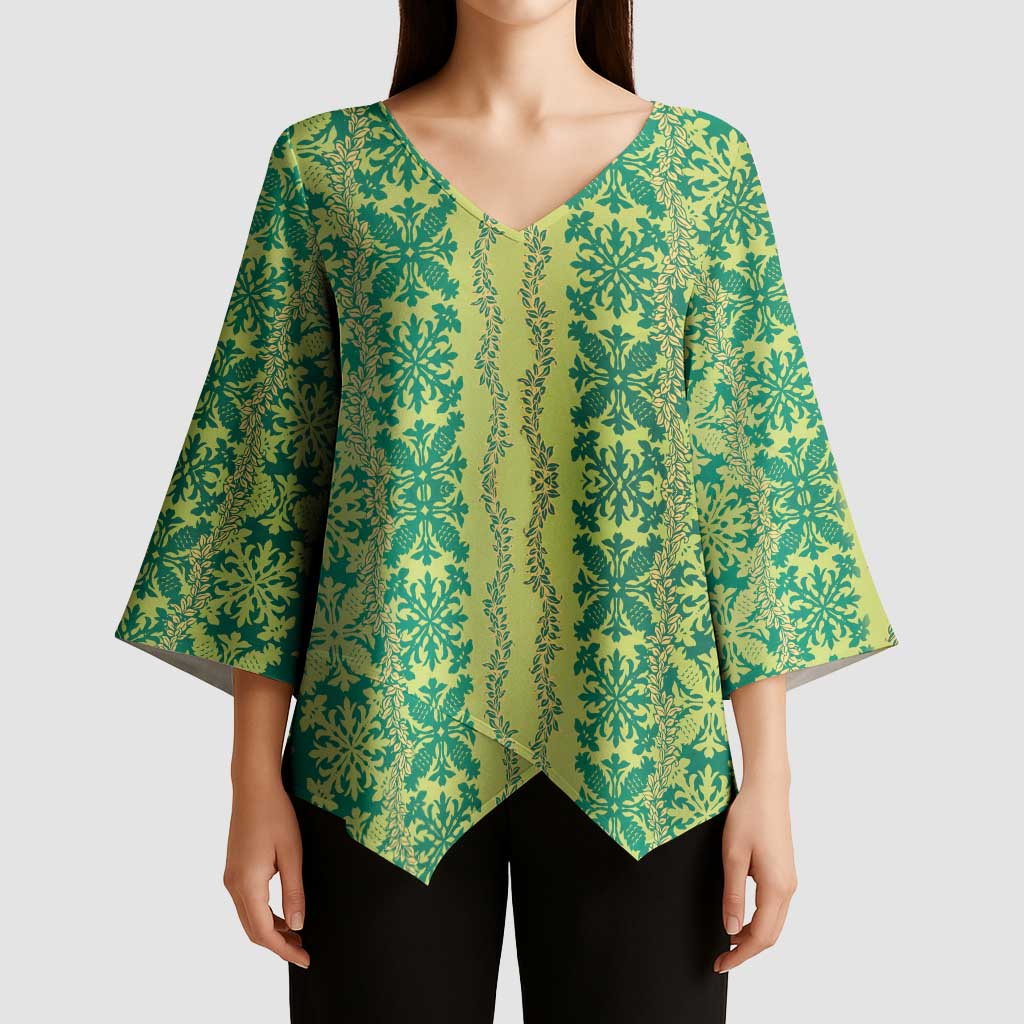 Hawaii Lei with Tribal Quilt Motif Kimono Sleeve Blouse LT9 - Polynesian Pride