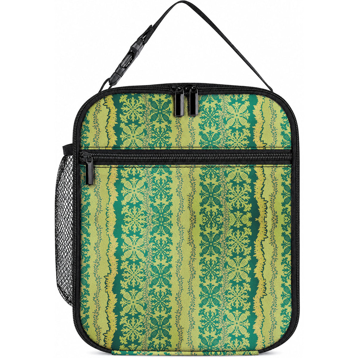 Hawaii Lei with Tribal Quilt Motif Lunch Bag LT9 10.2 × 8.3 × 4.3 inch Green - Polynesian Pride
