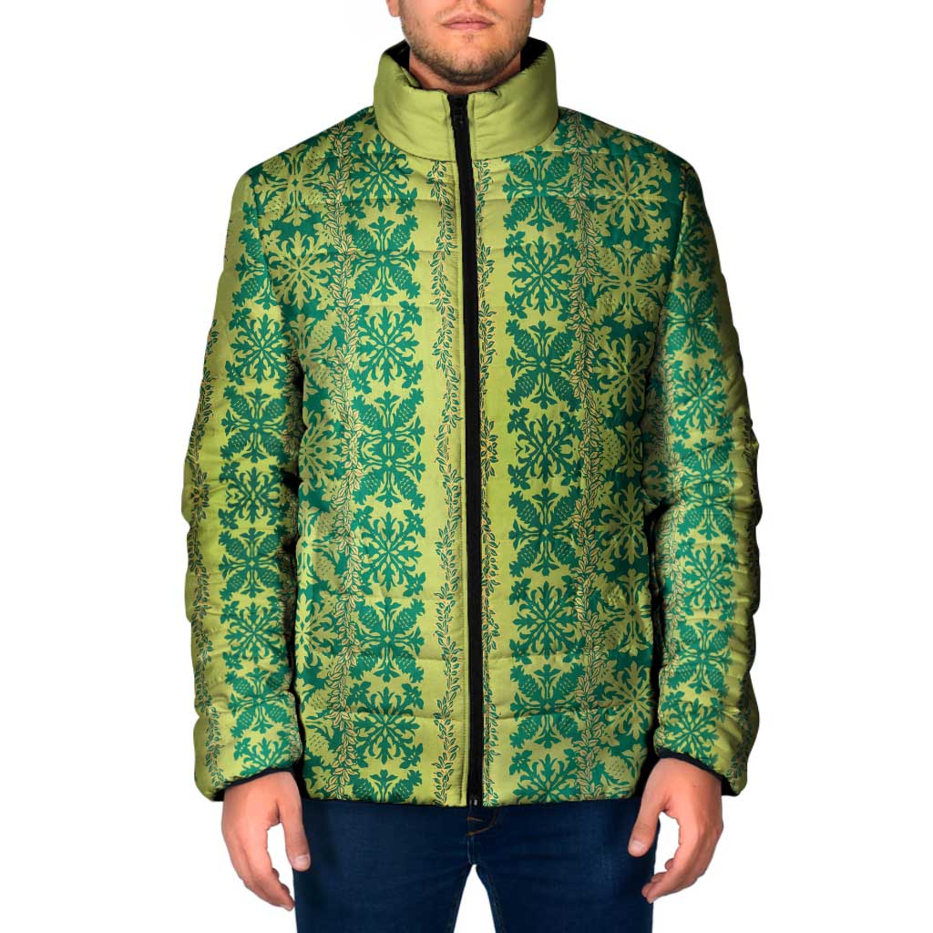 Hawaii Lei with Tribal Quilt Motif Padded Jacket LT9 Men Green - Polynesian Pride