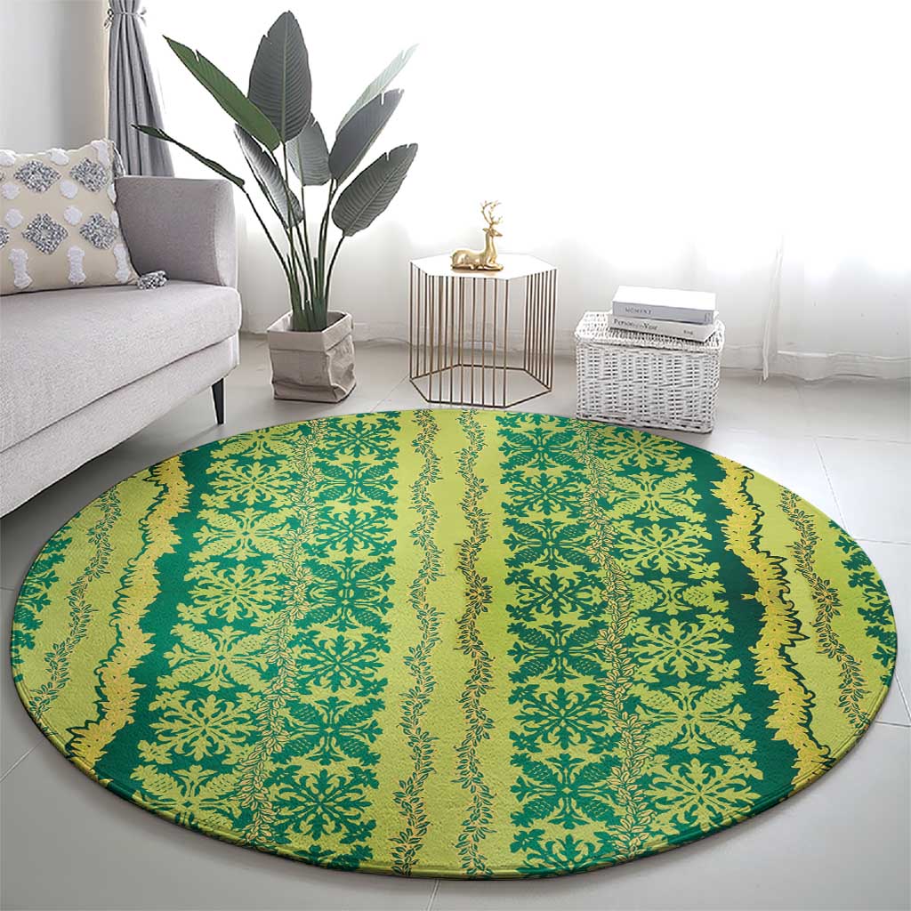 Hawaii Lei with Tribal Quilt Motif Round Carpet LT9 - Polynesian Pride