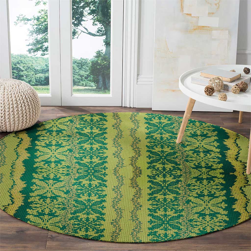 Hawaii Lei with Tribal Quilt Motif Round Carpet LT9 - Polynesian Pride