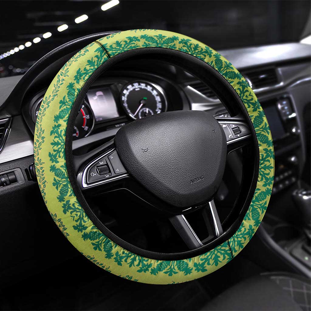 Hawaii Lei with Tribal Quilt Motif Steering Wheel Cover