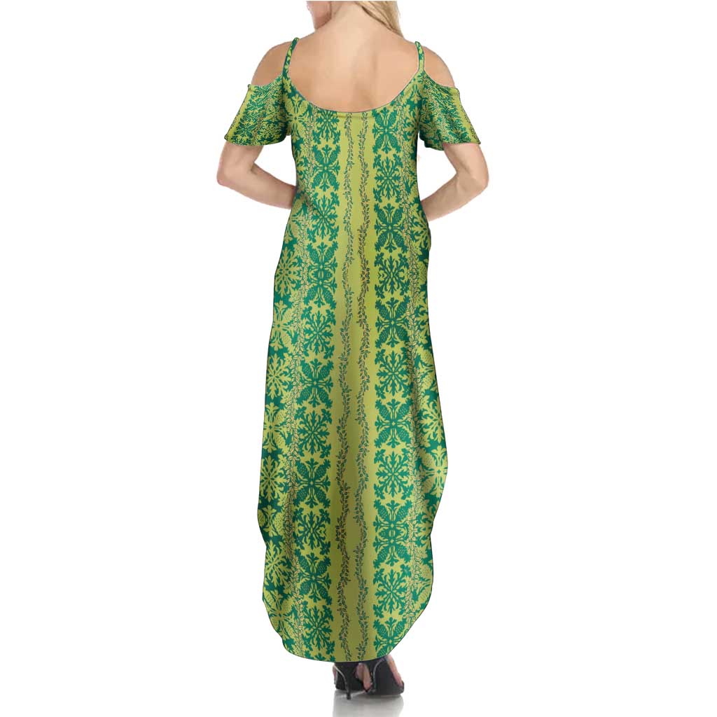 Hawaii Lei with Tribal Quilt Motif Summer Maxi Dress LT9 - Polynesian Pride